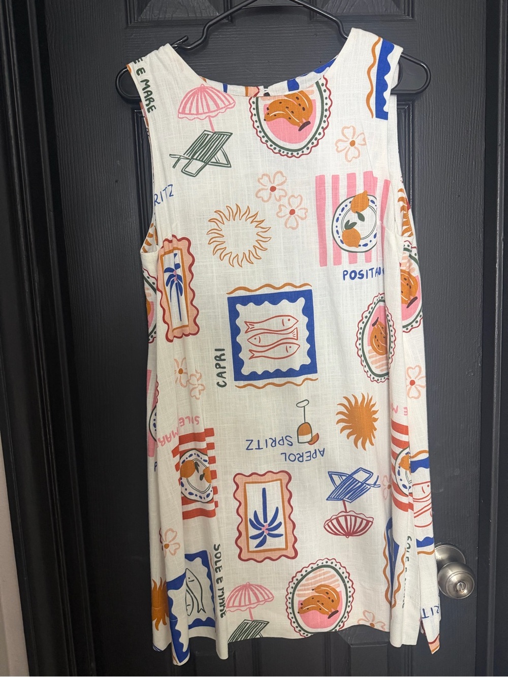 Sleeveless Cream Beach Print Shift Dress